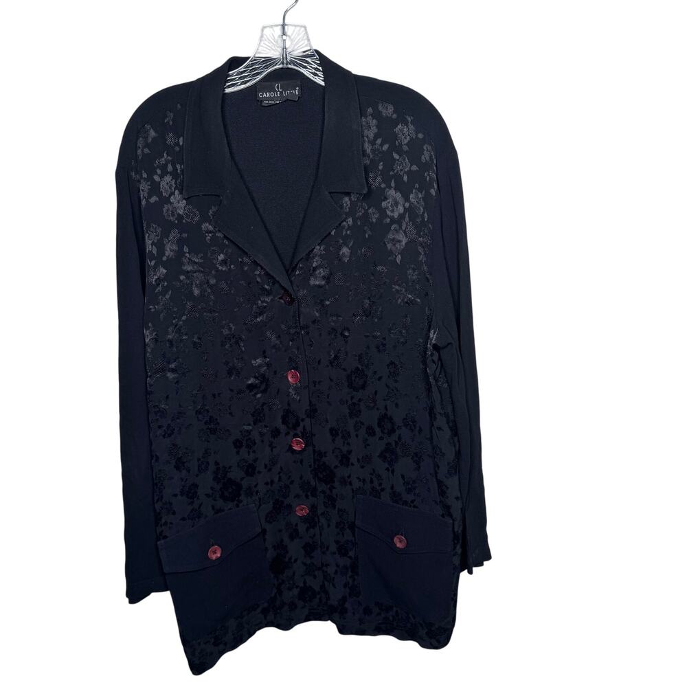Carole Little 14 Black Floral Jacquard Button Front‎ Shirt Jacket